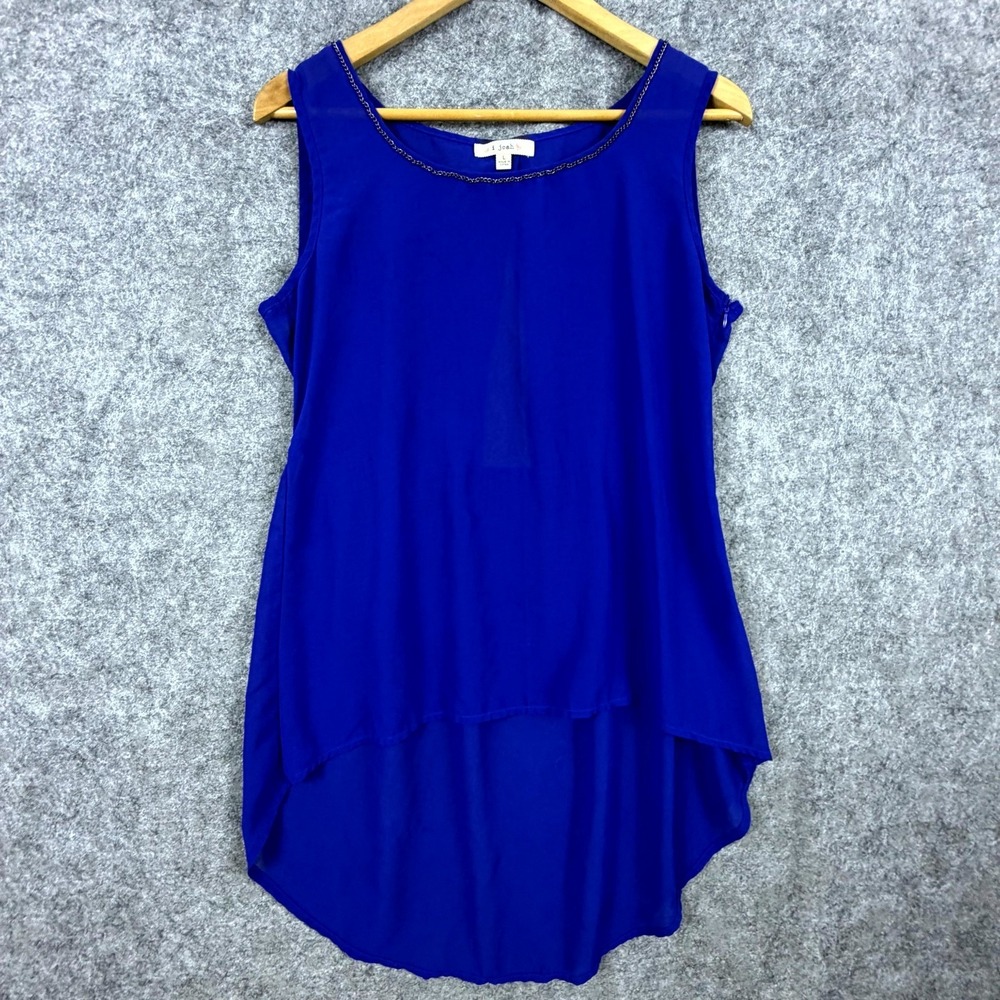 IJoah Blouse Top Womens Large Blue Chiffon Flowy Office Chic Chain‎ Accent